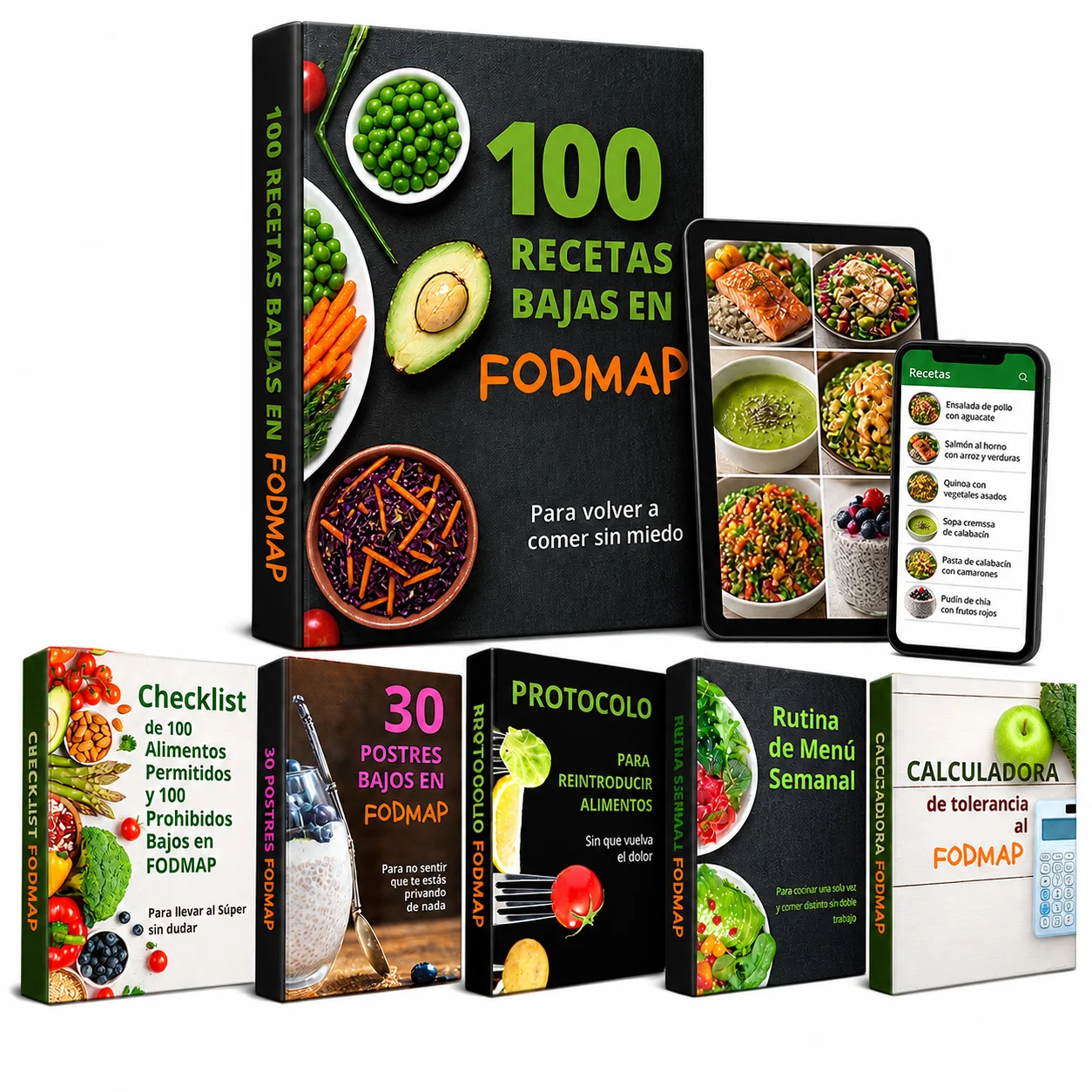 Paquete estándar: guía 100 Recetas Bajas en FODMAP más 5 bonos digitales