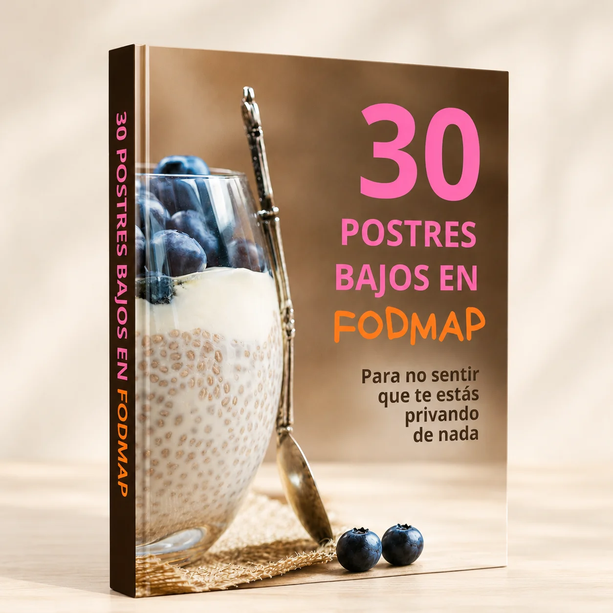 Mockup de guía digital de postres bajos en FODMAP en tablet con fresas y galletas