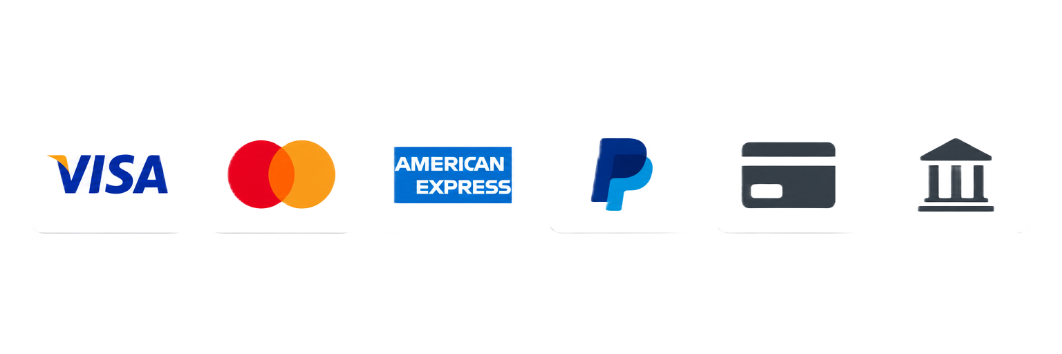 Métodos de pago aceptados: Visa, Mastercard, American Express, PayPal, tarjeta de débito y transferencia bancaria